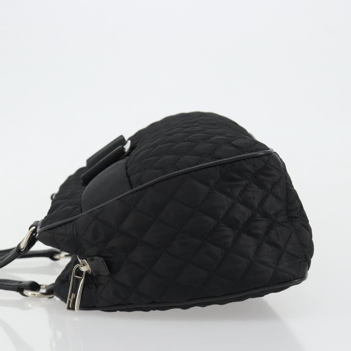 Salvatore Ferragamo Hand Bag Nylon Black Silver Auth gh2165A