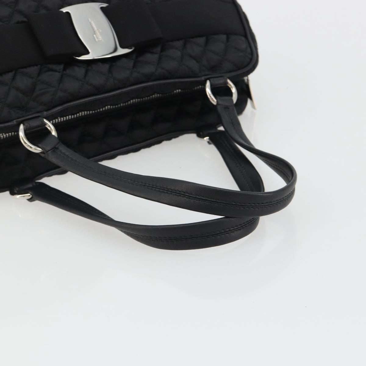Salvatore Ferragamo Hand Bag Nylon Black Silver Auth gh2165A