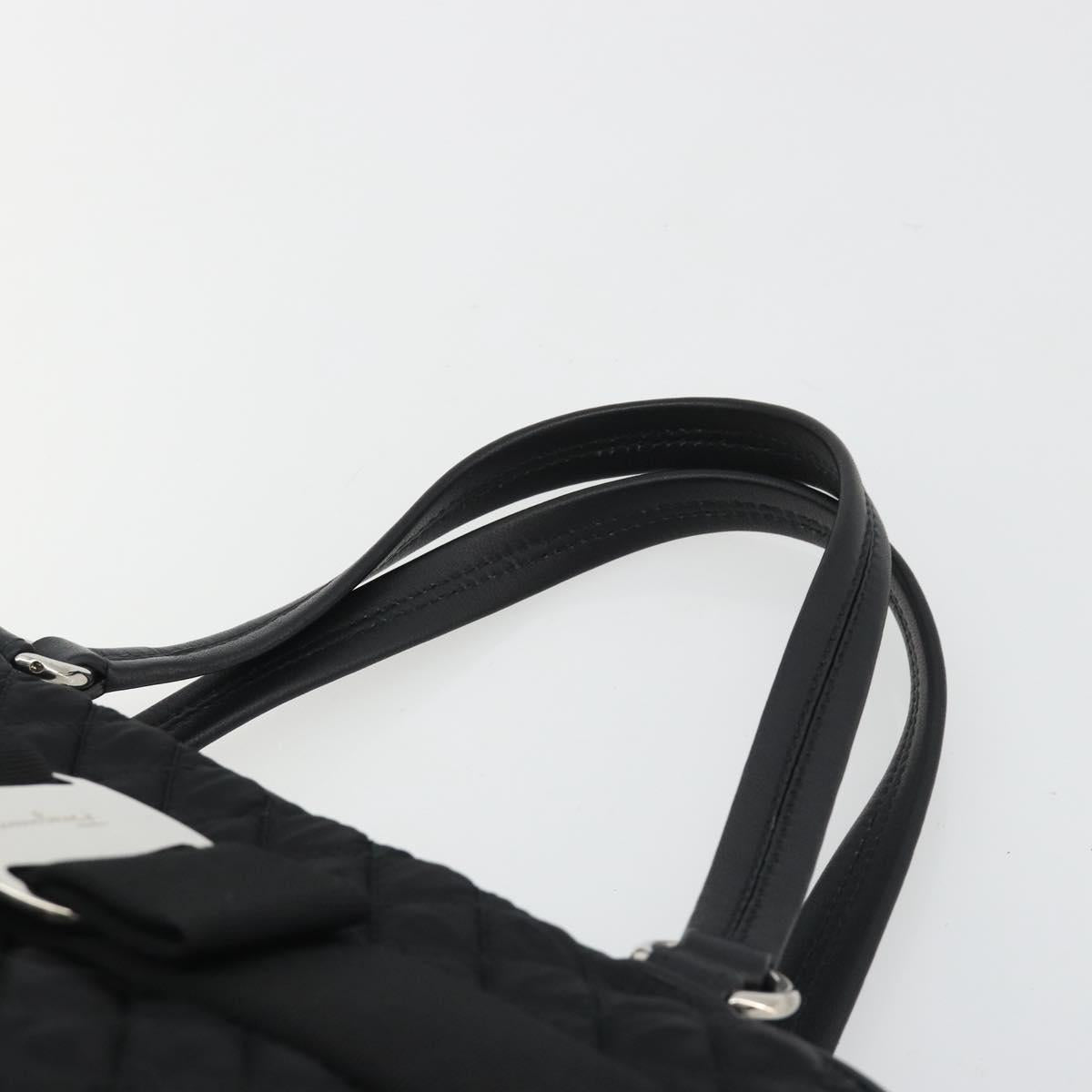 Salvatore Ferragamo Hand Bag Nylon Black Silver Auth gh2165A