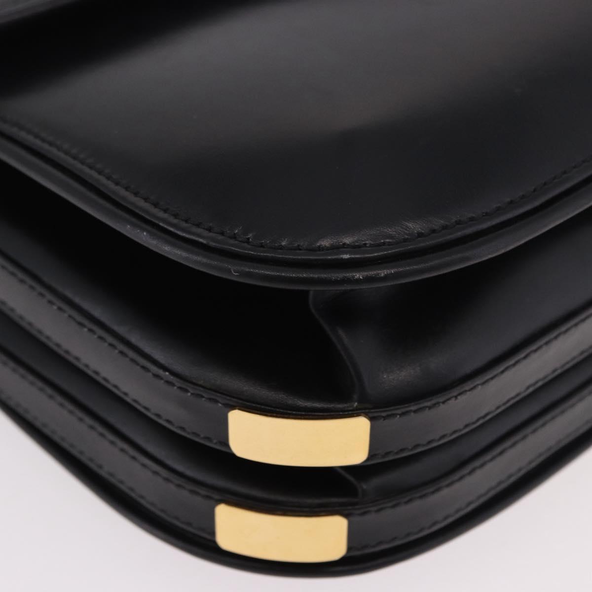 GUCCI Hand Bag Leather Black Gold Auth gh2167