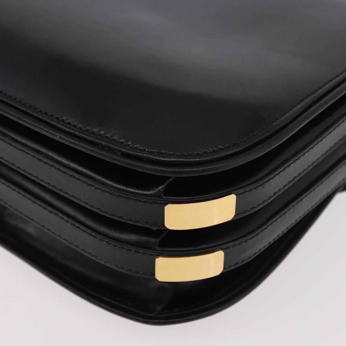GUCCI Hand Bag Leather Black Gold Auth gh2167