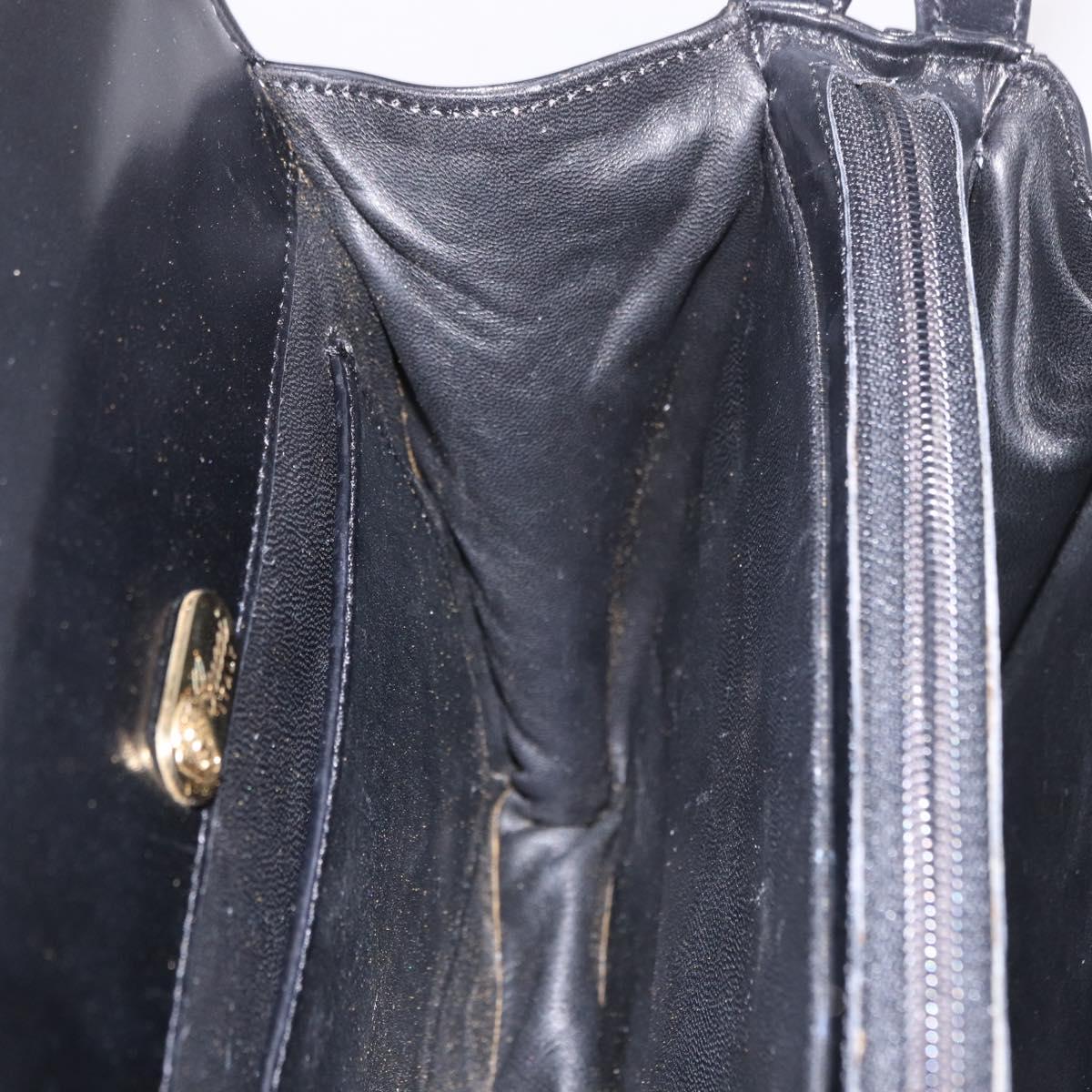 GUCCI Hand Bag Leather Black Gold Auth gh2167
