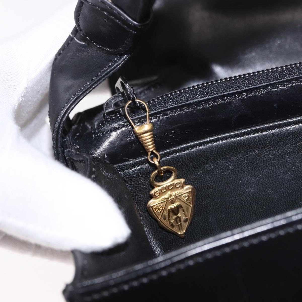 GUCCI Hand Bag Leather Black Gold Auth gh2167