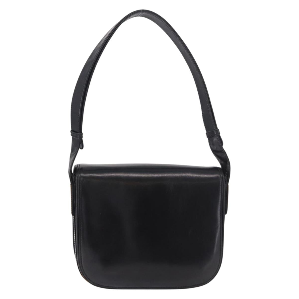 GUCCI Hand Bag Leather Black Gold Auth gh2167