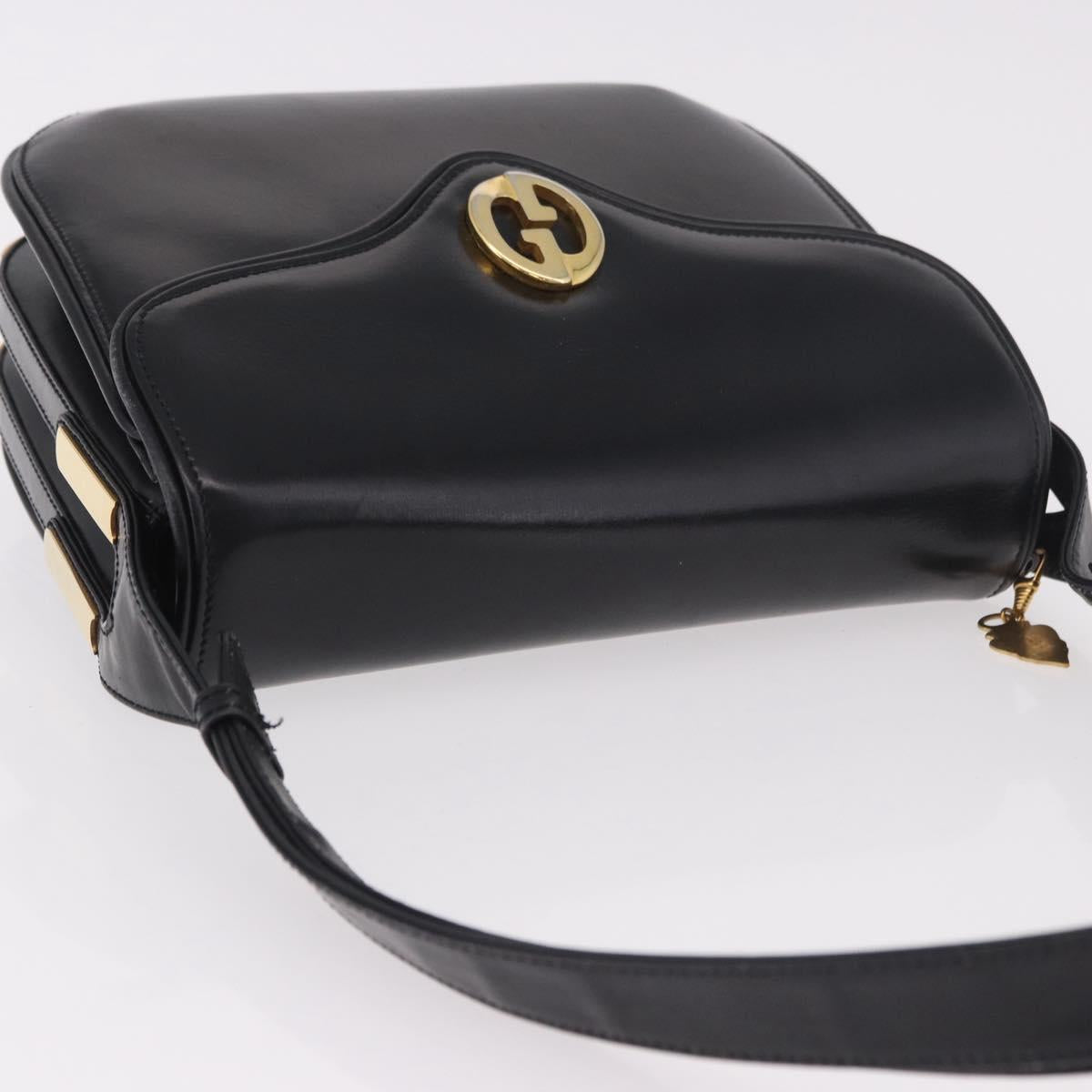 GUCCI Hand Bag Leather Black Gold Auth gh2167