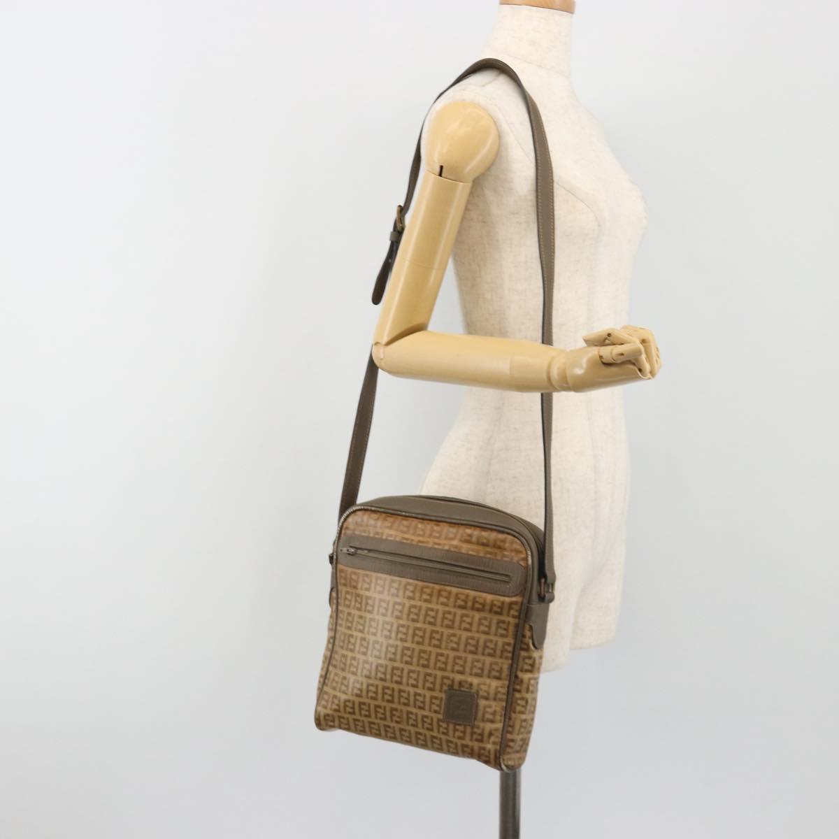 FENDI Zucchino Canvas Shoulder Bag Coated Canvas Beige Auth gh2168
