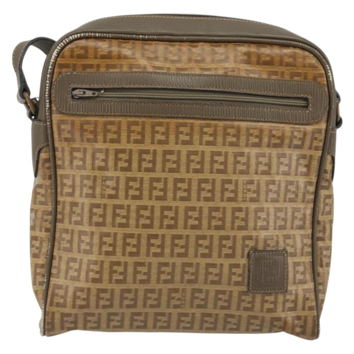 FENDI Zucchino Canvas Shoulder Bag Coated Canvas Beige Auth gh2168