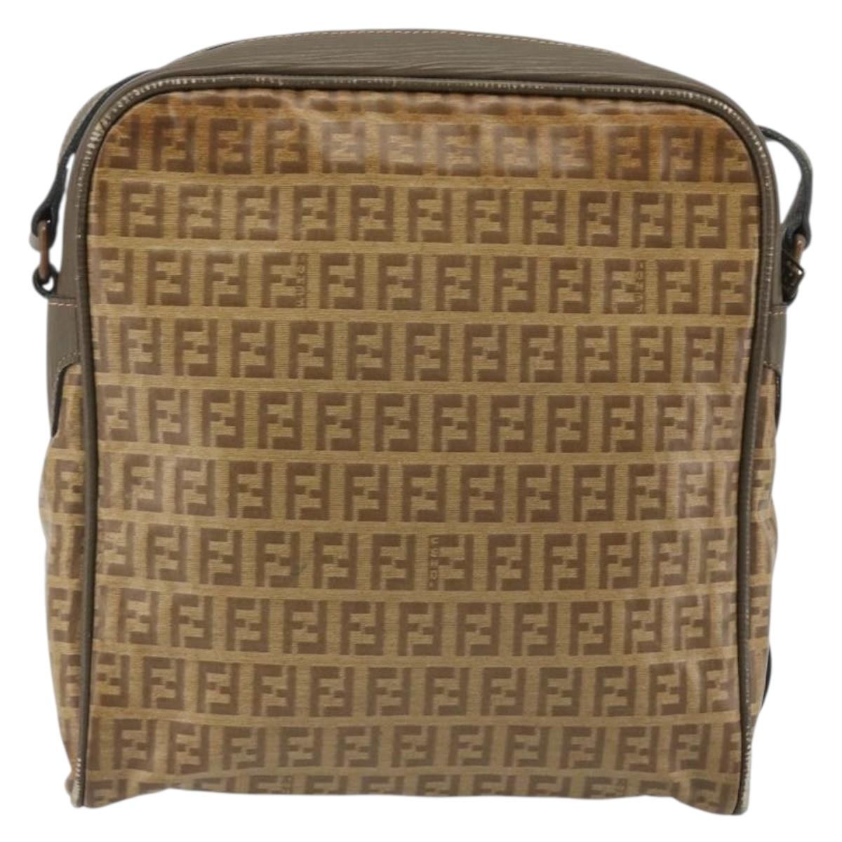 FENDI Zucchino Canvas Shoulder Bag Coated Canvas Beige Auth gh2168