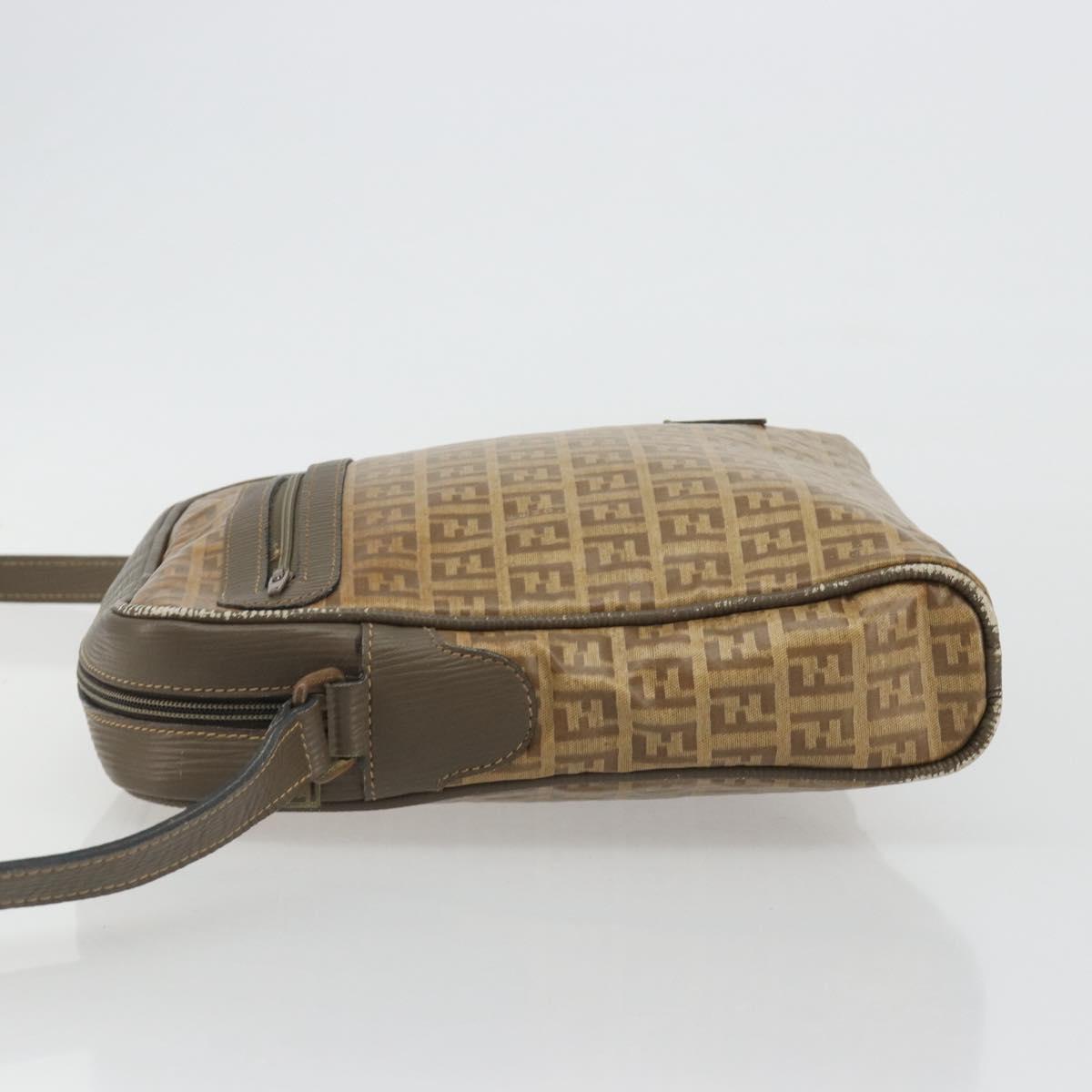 FENDI Zucchino Canvas Shoulder Bag Coated Canvas Beige Auth gh2168