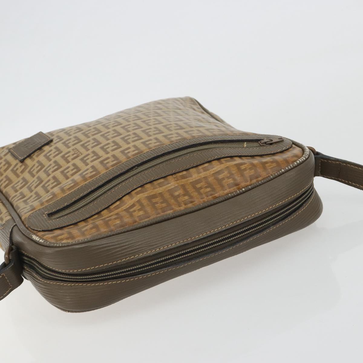 FENDI Zucchino Canvas Shoulder Bag Coated Canvas Beige Auth gh2168