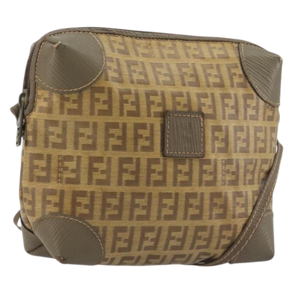 FENDI Zucchino Canvas Shoulder Bag Coated Canvas Beige Auth gh2169