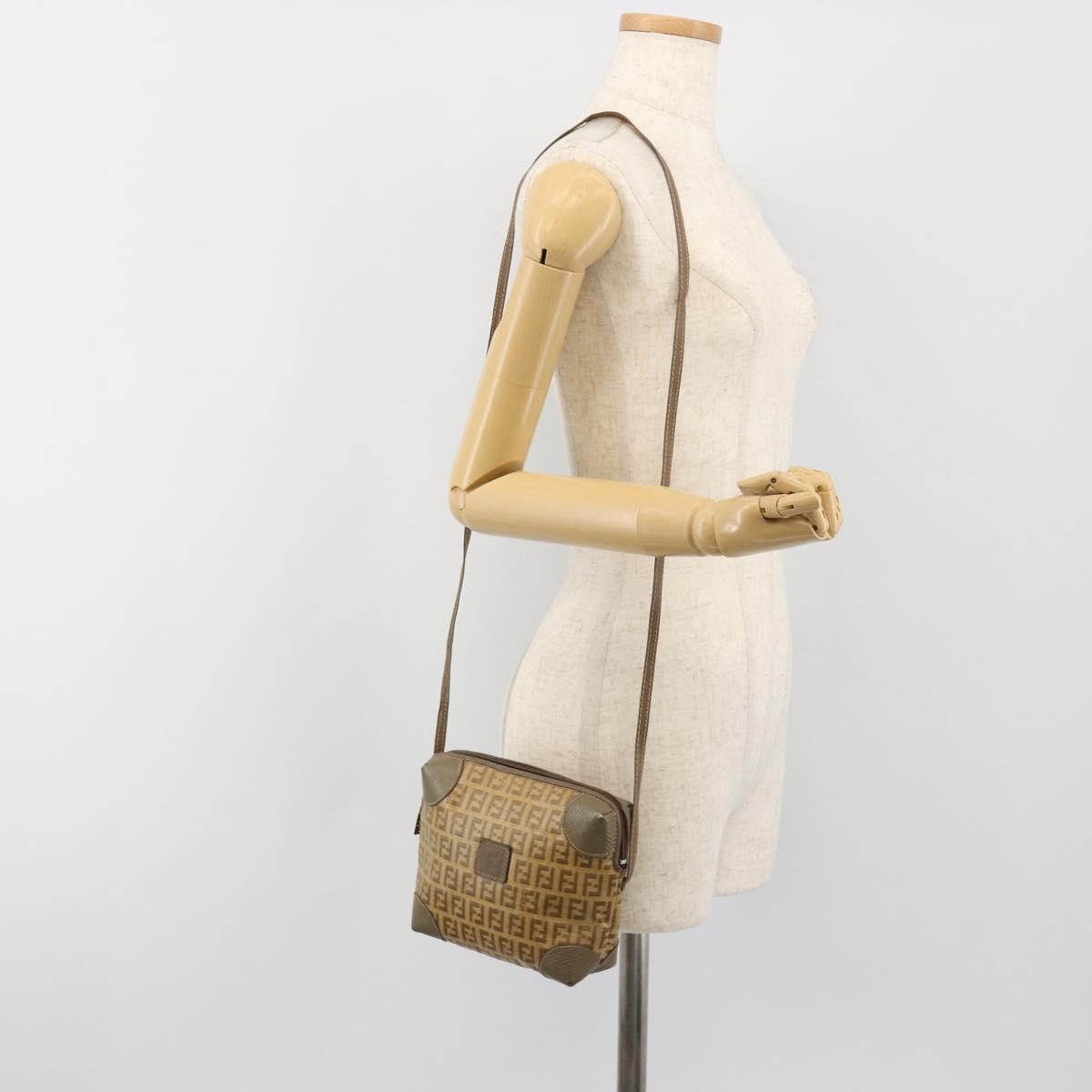 FENDI Zucchino Canvas Shoulder Bag Coated Canvas Beige Auth gh2169