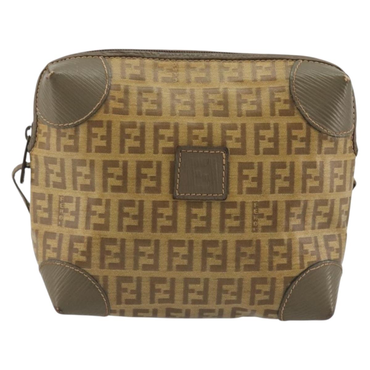 FENDI Zucchino Canvas Shoulder Bag Coated Canvas Beige Auth gh2169