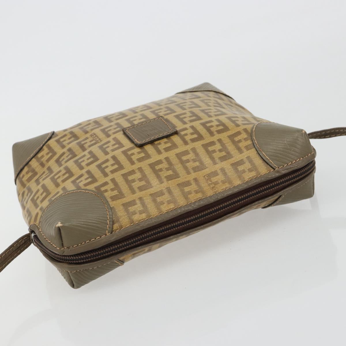 FENDI Zucchino Canvas Shoulder Bag Coated Canvas Beige Auth gh2169