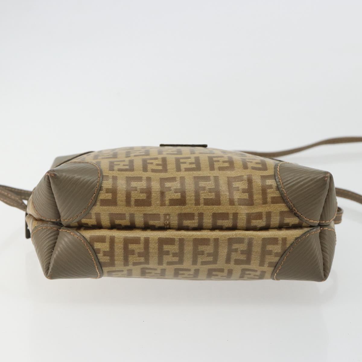 FENDI Zucchino Canvas Shoulder Bag Coated Canvas Beige Auth gh2169