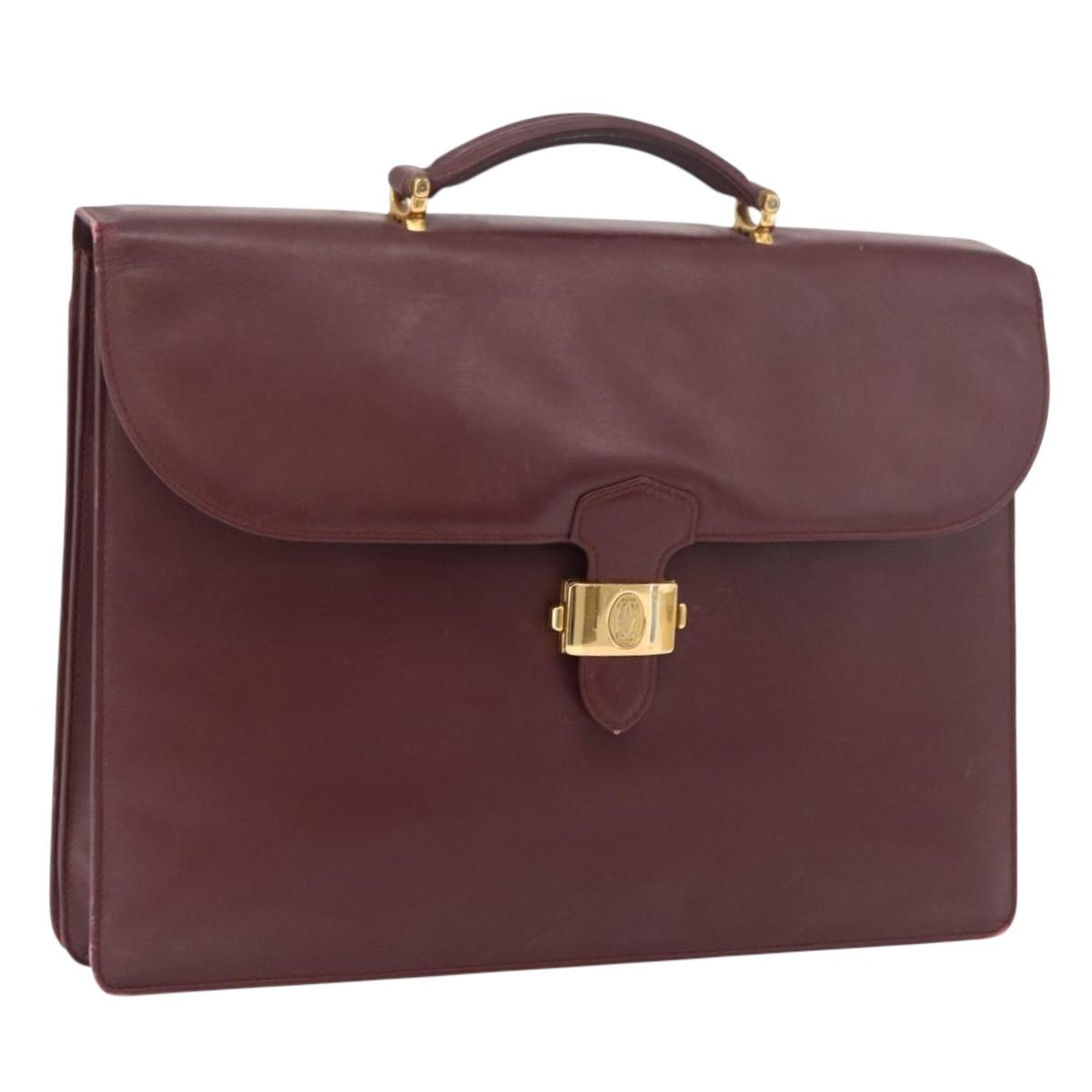 CARTIER Must Line Business Bag Leather Bordeaux Gold Auth gh2171