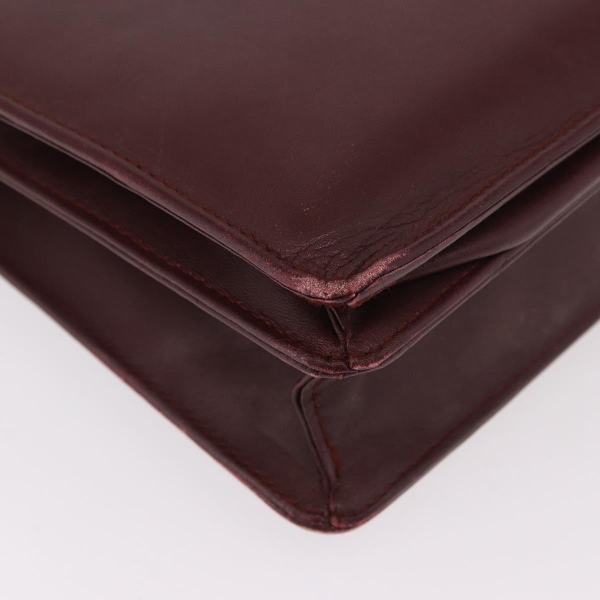 CARTIER Must Line Business Bag Leather Bordeaux Gold Auth gh2171