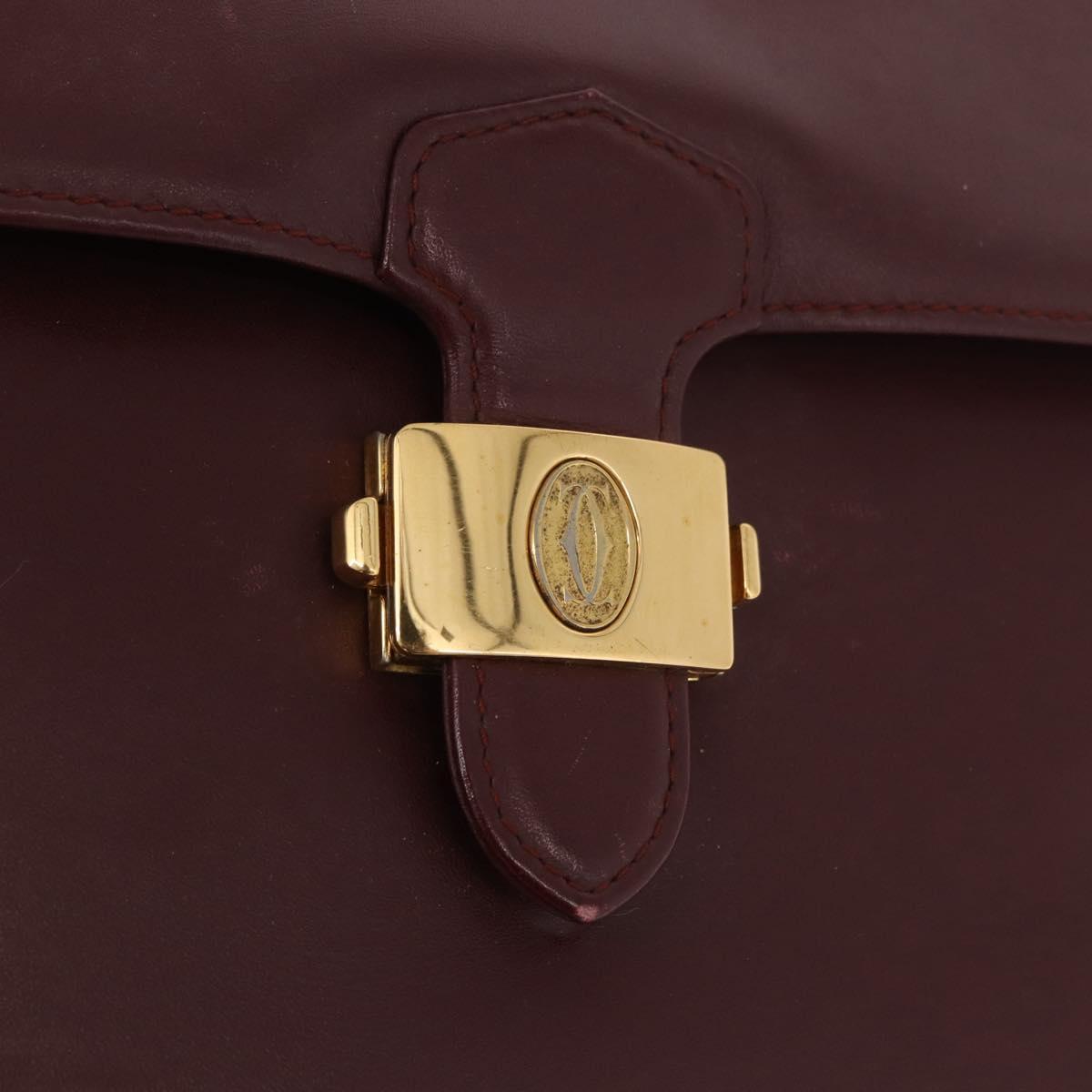 CARTIER Must Line Business Bag Leather Bordeaux Gold Auth gh2171