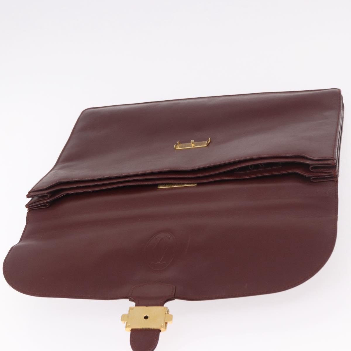CARTIER Must Line Business Bag Leather Bordeaux Gold Auth gh2171