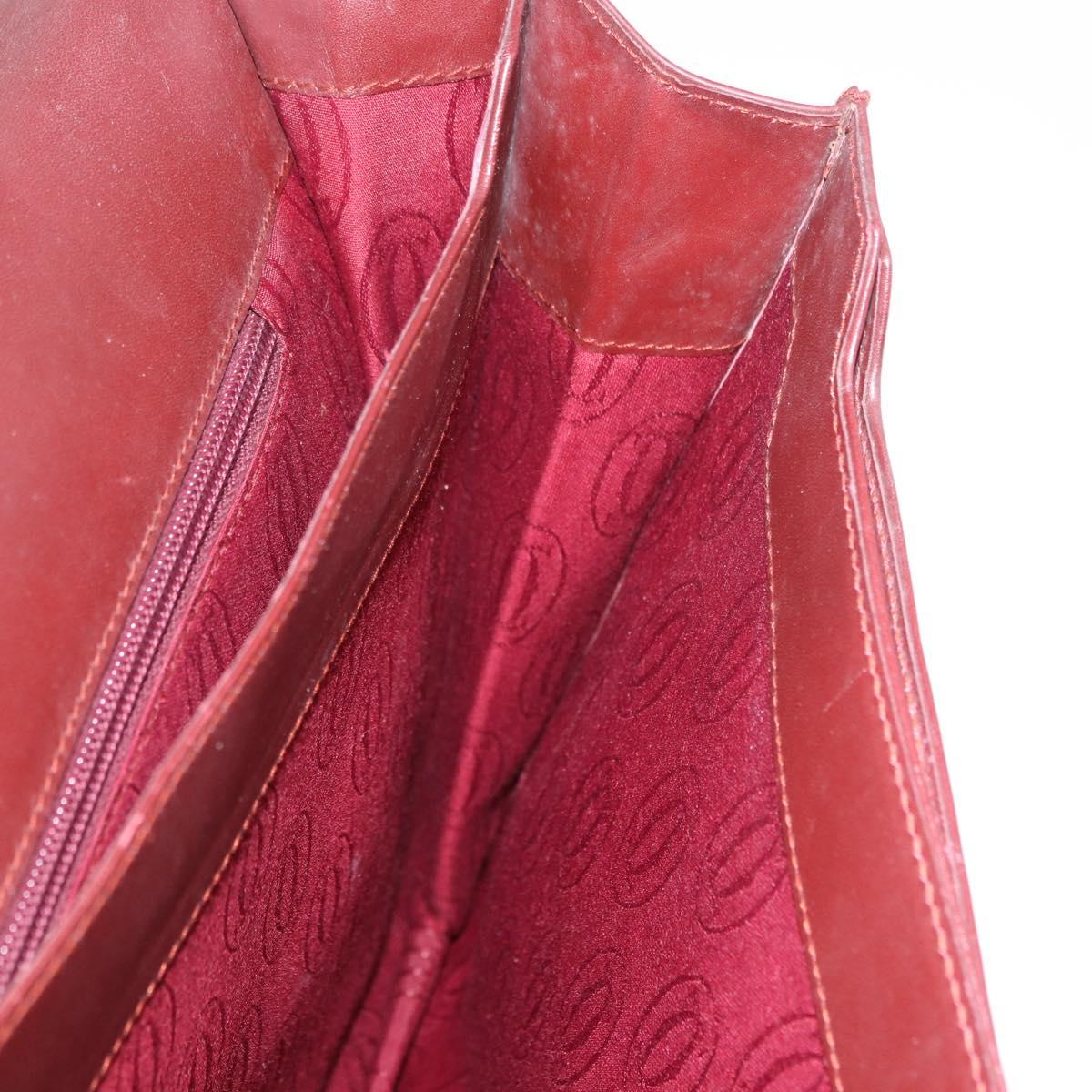 CARTIER Must Line Business Bag Leather Bordeaux Gold Auth gh2171