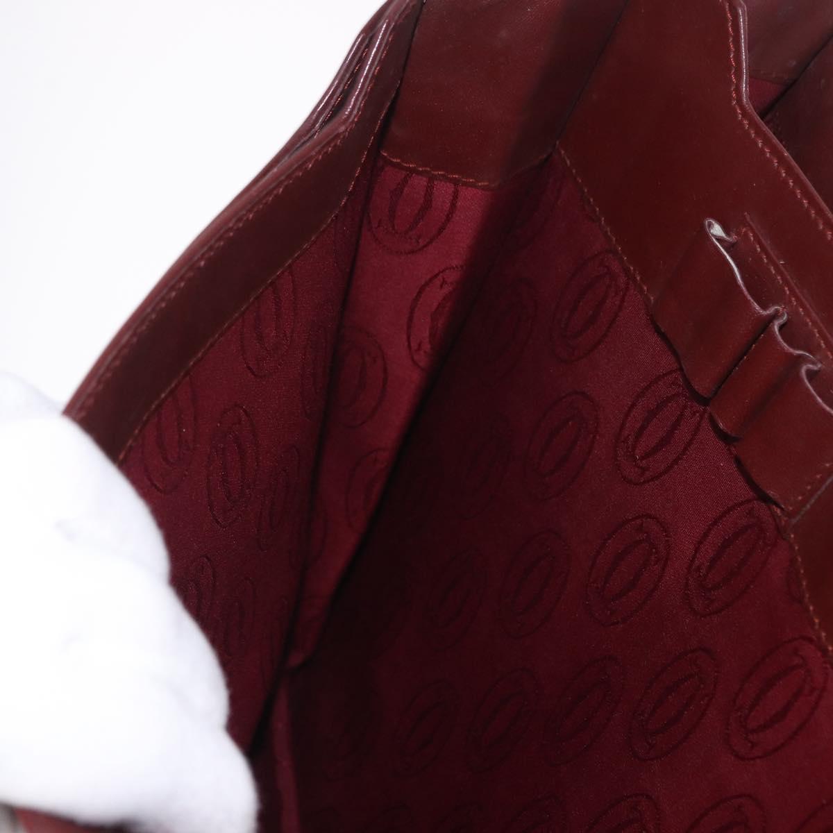 CARTIER Must Line Business Bag Leather Bordeaux Gold Auth gh2171