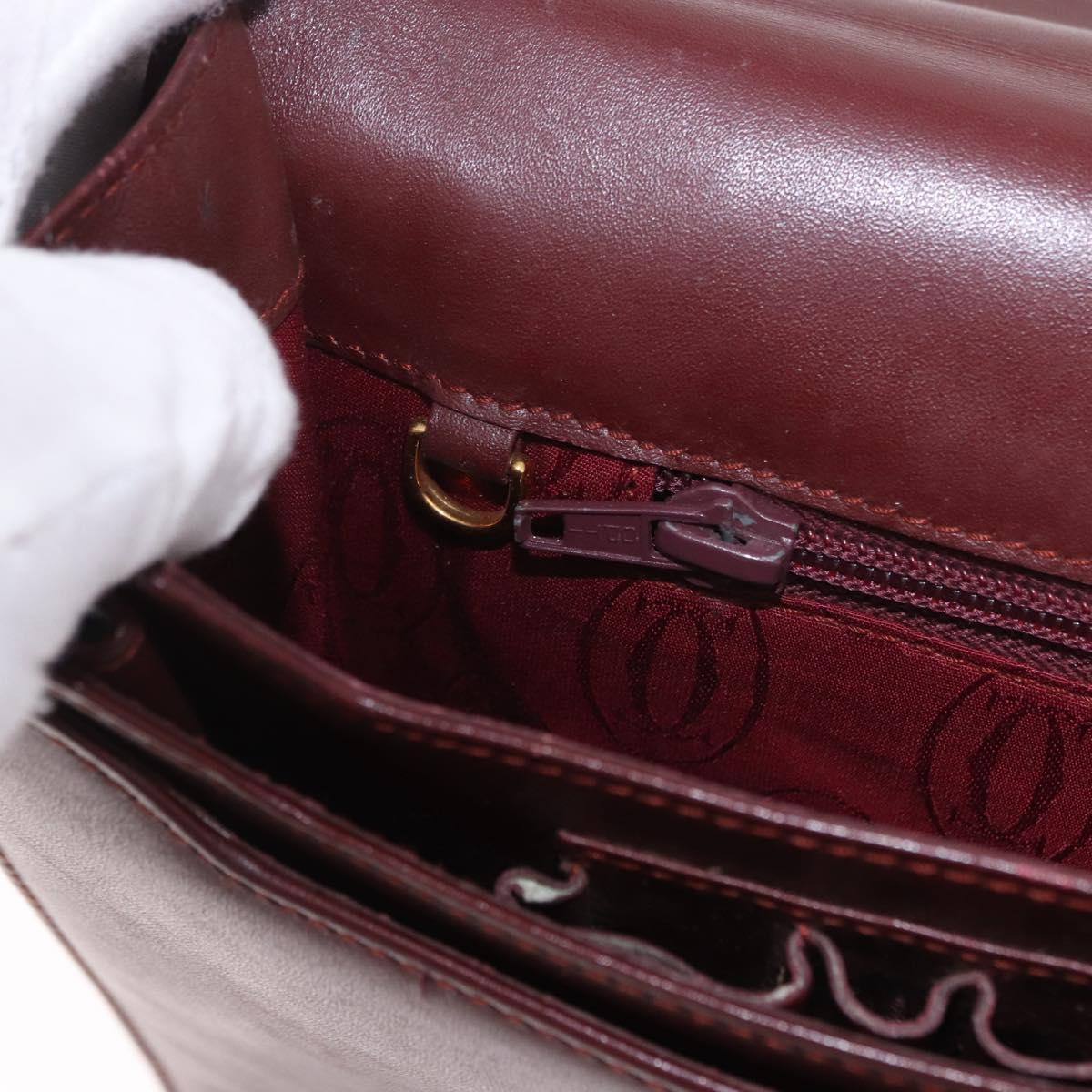 CARTIER Must Line Business Bag Leather Bordeaux Gold Auth gh2171