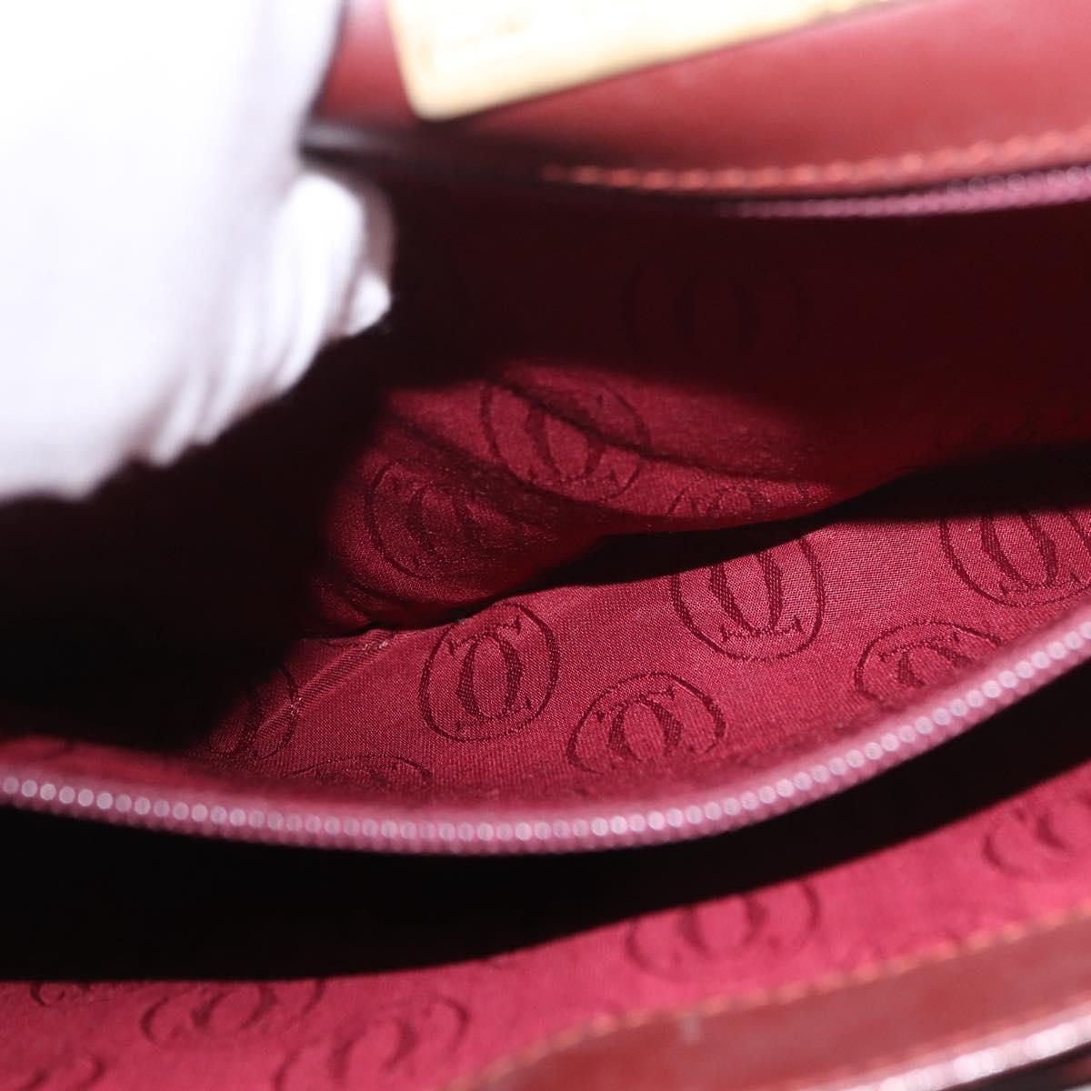 CARTIER Must Line Business Bag Leather Bordeaux Gold Auth gh2171