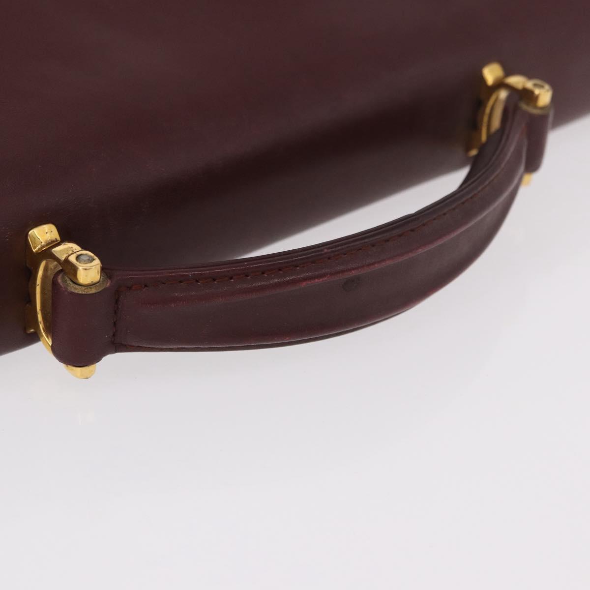 CARTIER Must Line Business Bag Leather Bordeaux Gold Auth gh2171