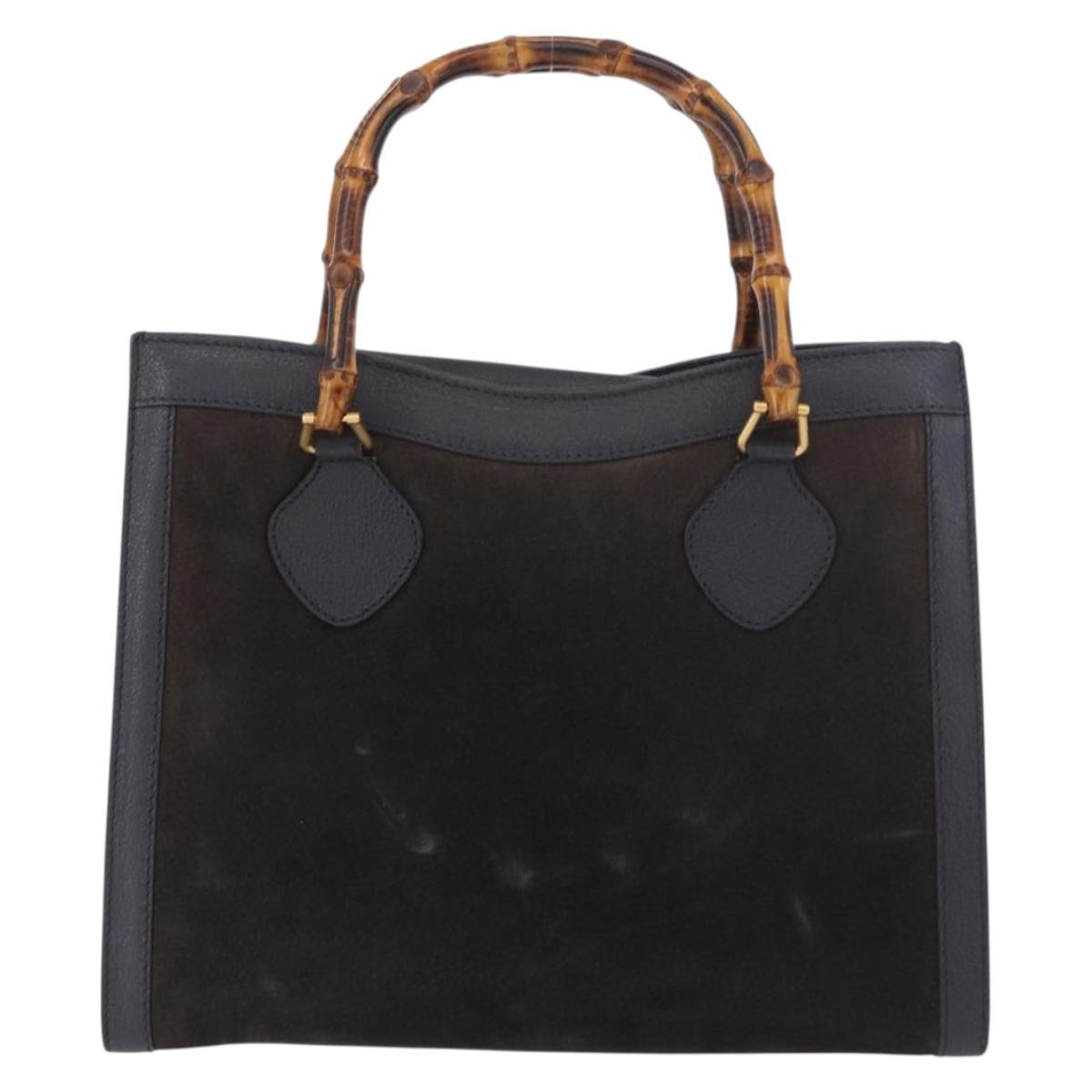 GUCCI Bamboo Tote Bag Suede Navy Gold 002 2853 0260 0 Auth gh2172