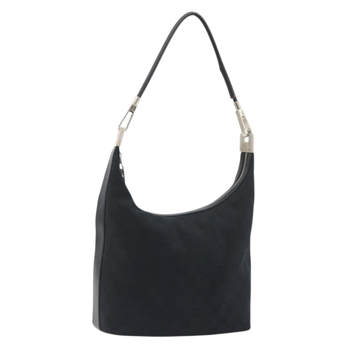 GUCCI GG Canvas Shoulder Bag Black Silver 001 3814 3754 Auth gh2173