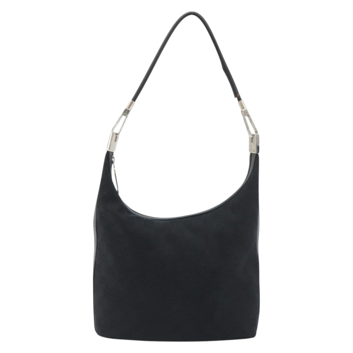 GUCCI GG Canvas Shoulder Bag Black Silver 001 3814 3754 Auth gh2173