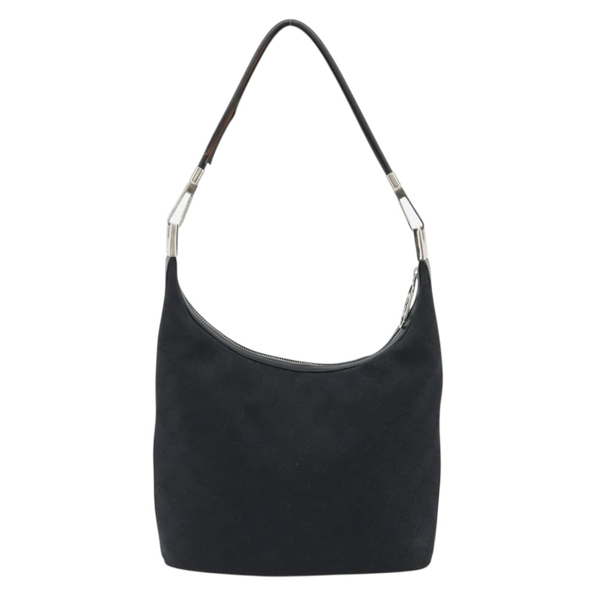 GUCCI GG Canvas Shoulder Bag Black Silver 001 3814 3754 Auth gh2173
