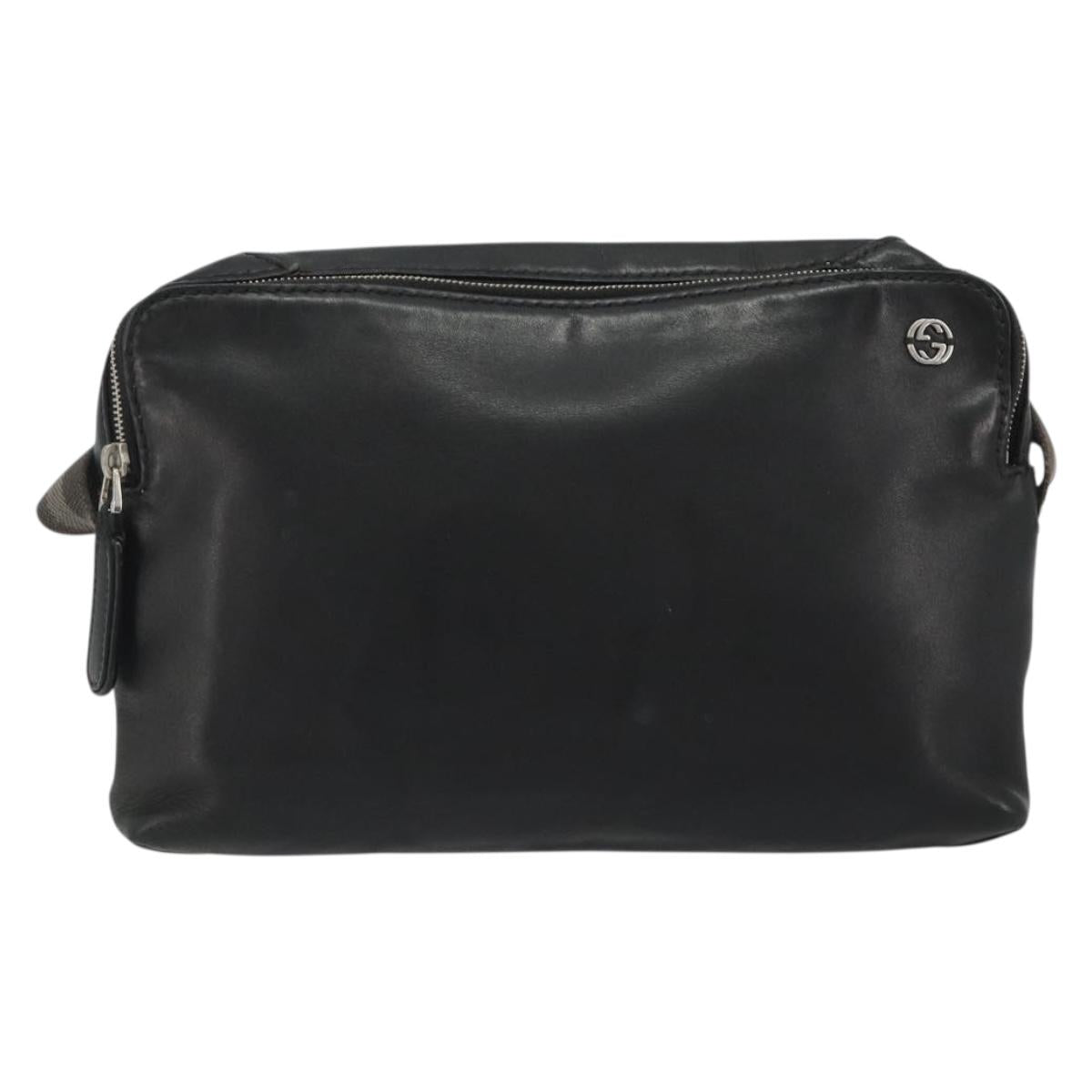 GUCCI Shoulder Bag Leather Black Silver Auth gh2174