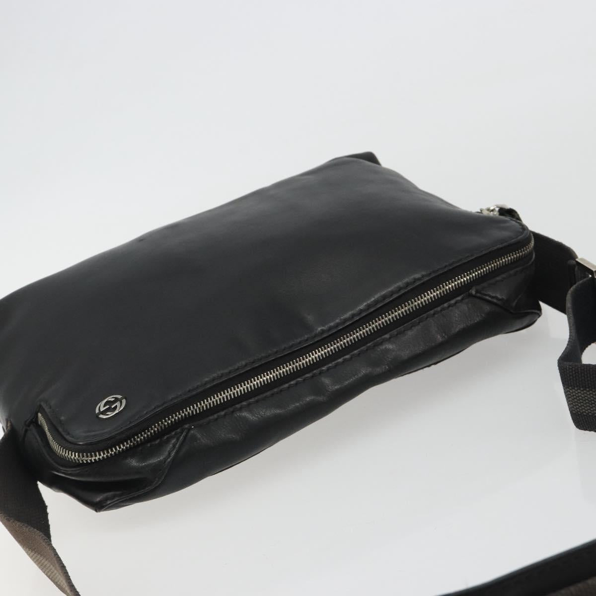 GUCCI Shoulder Bag Leather Black Silver Auth gh2174