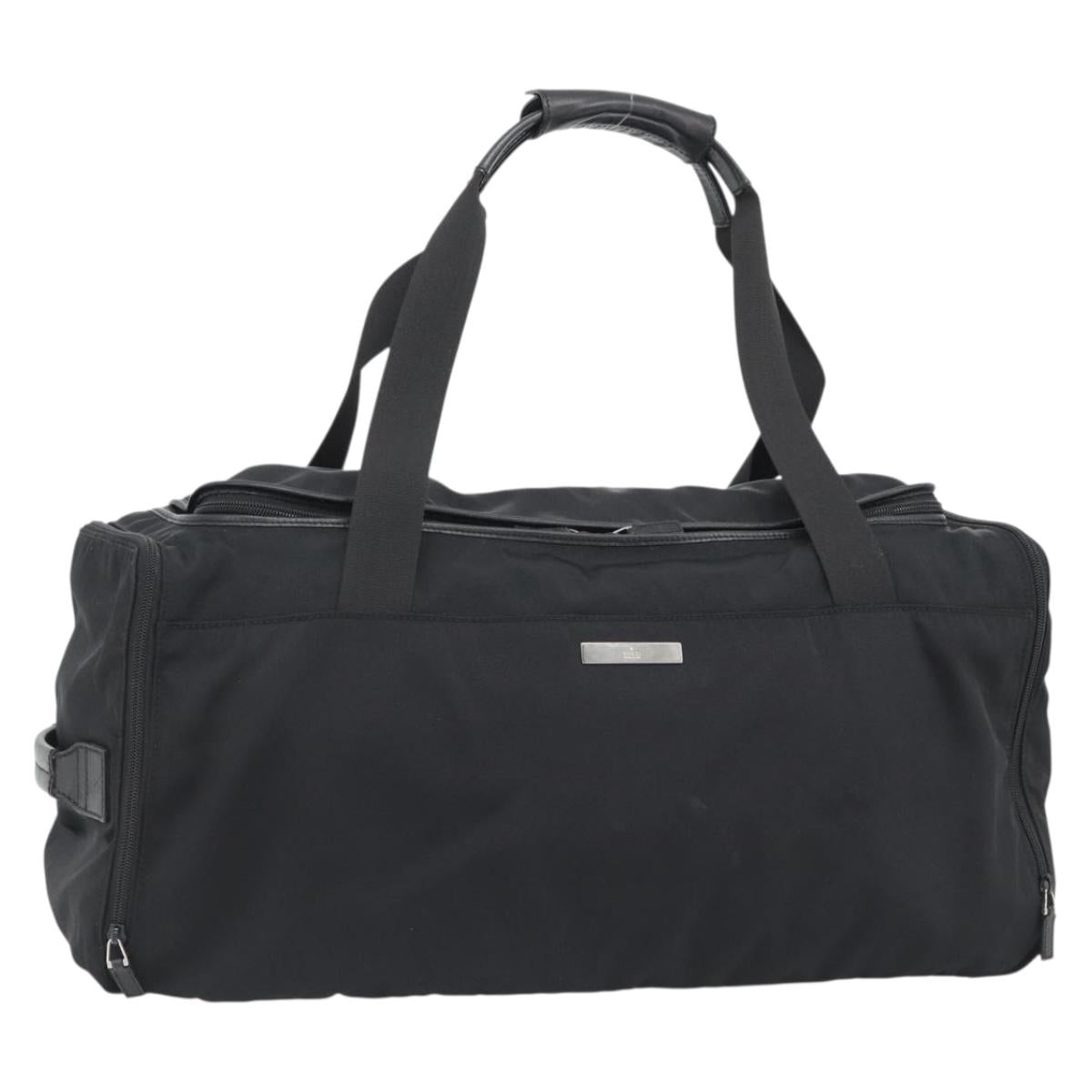 GUCCI Boston Bag Canvas Black Silver Auth gh2175