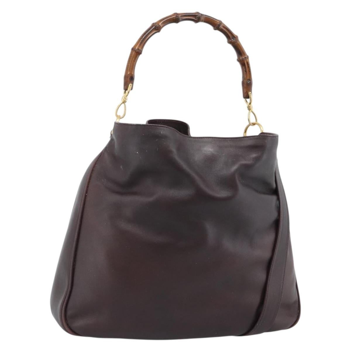 GUCCI Bamboo Shoulder Bag Leather 2way Brown Gold 001 1577 2615 Auth gh2176