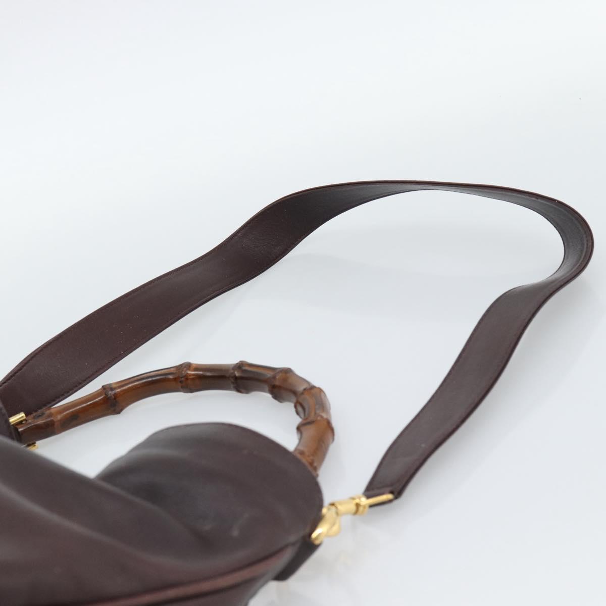GUCCI Bamboo Shoulder Bag Leather 2way Brown Gold 001 1577 2615 Auth gh2176