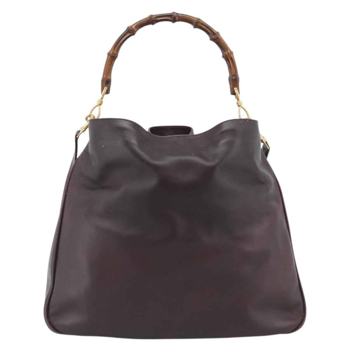 GUCCI Bamboo Shoulder Bag Leather 2way Brown Gold 001 1577 2615 Auth gh2176
