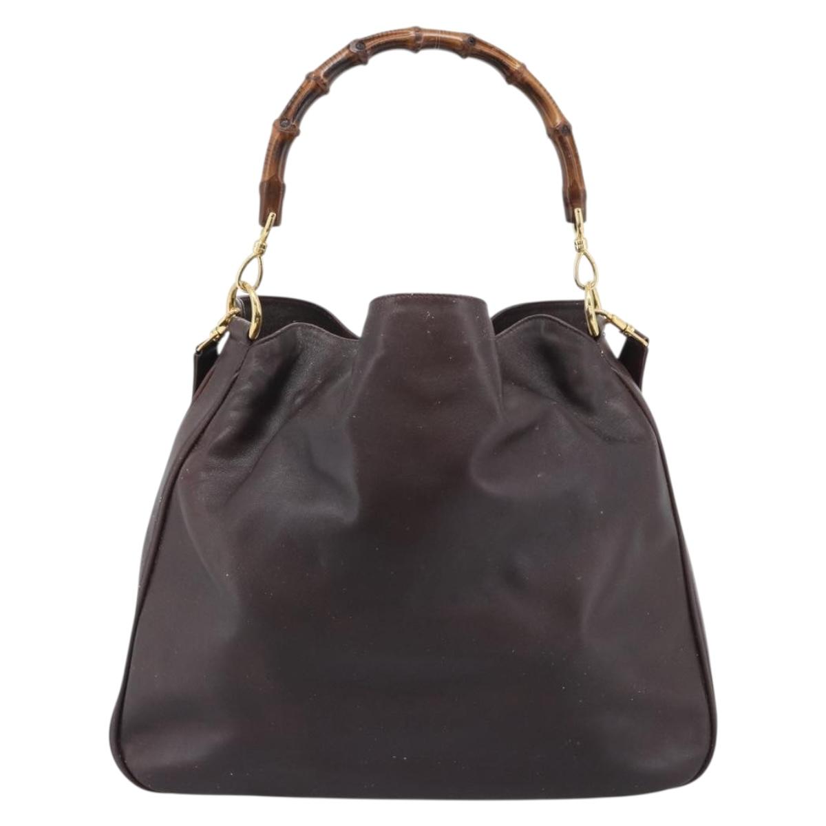 GUCCI Bamboo Shoulder Bag Leather 2way Brown Gold 001 1577 2615 Auth gh2176