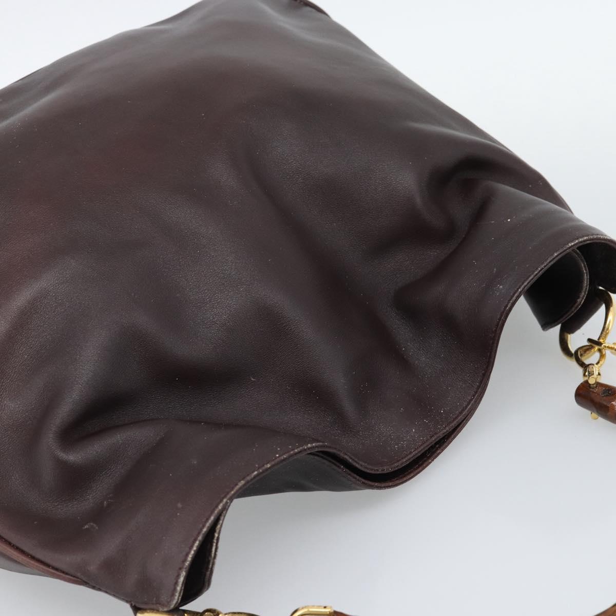 GUCCI Bamboo Shoulder Bag Leather 2way Brown Gold 001 1577 2615 Auth gh2176
