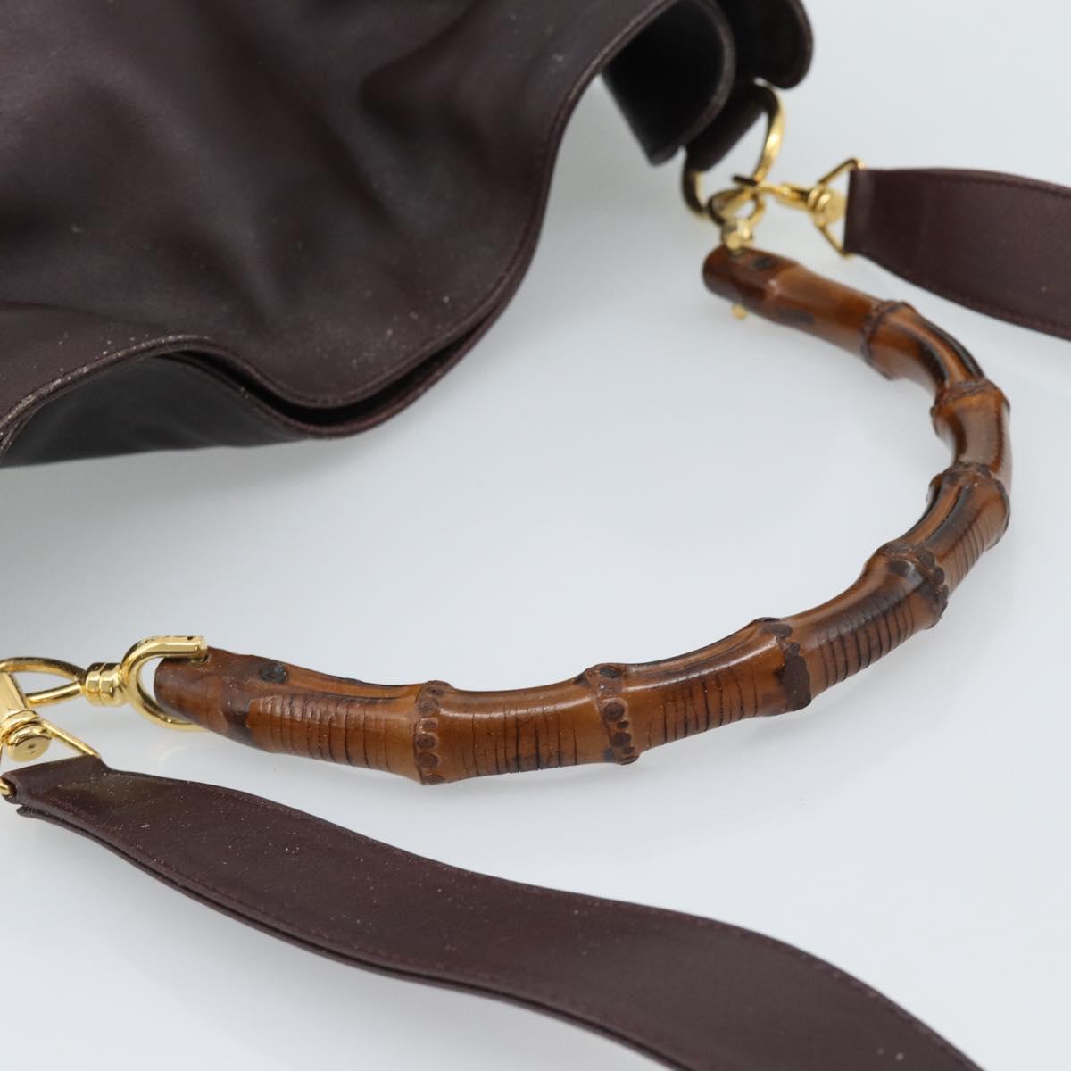 GUCCI Bamboo Shoulder Bag Leather 2way Brown Gold 001 1577 2615 Auth gh2176