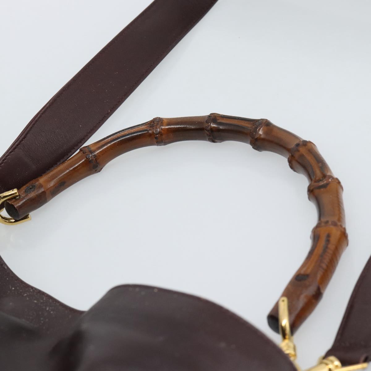 GUCCI Bamboo Shoulder Bag Leather 2way Brown Gold 001 1577 2615 Auth gh2176