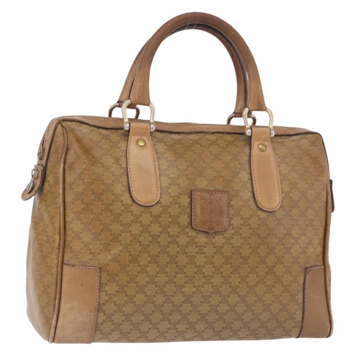 CELINE Macadam Canvas Hand Bag PVC Beige Gold Auth gh2177