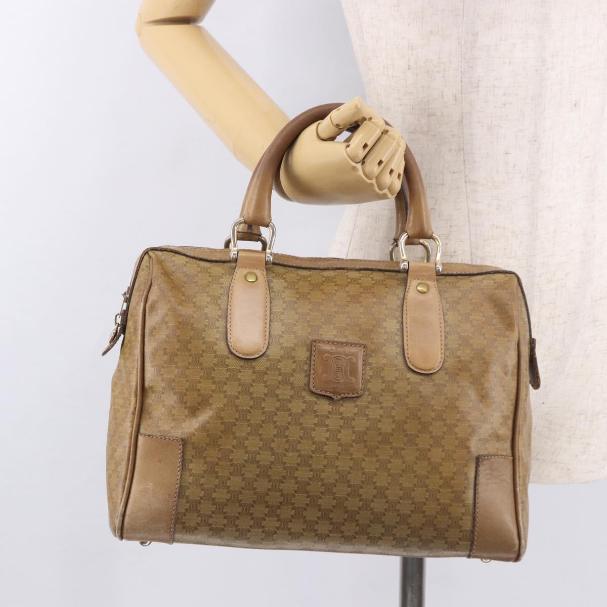CELINE Macadam Canvas Hand Bag PVC Beige Gold Auth gh2177