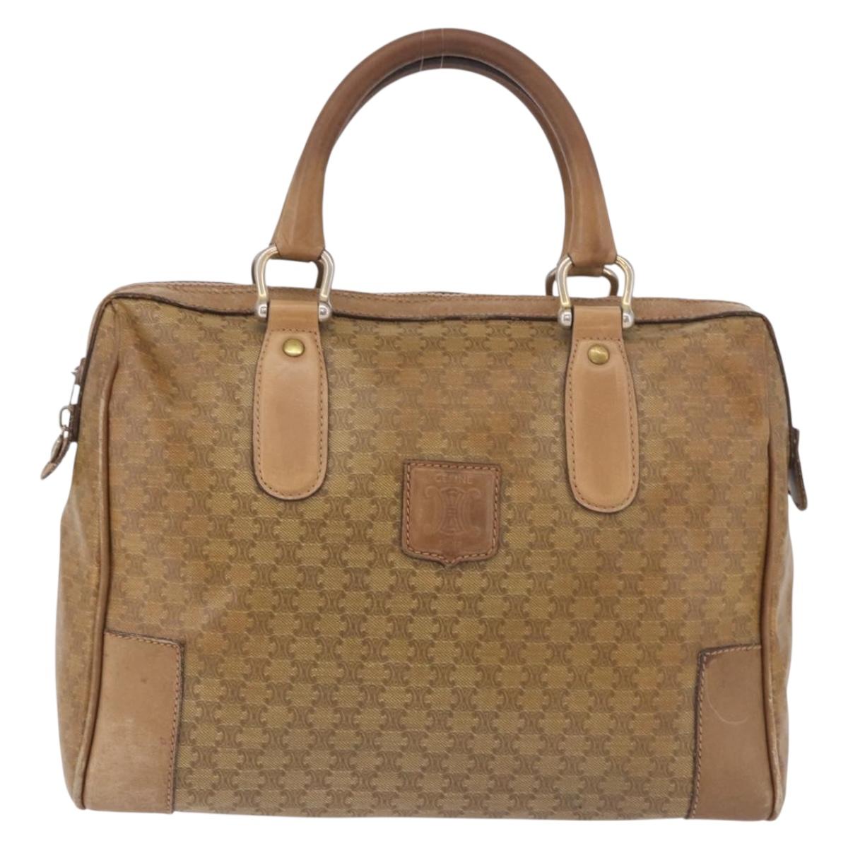 CELINE Macadam Canvas Hand Bag PVC Beige Gold Auth gh2177