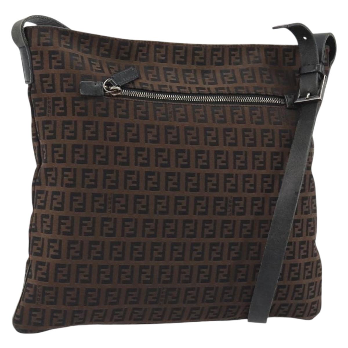 FENDI Zucchino Canvas Shoulder Bag Brown Auth gh2178