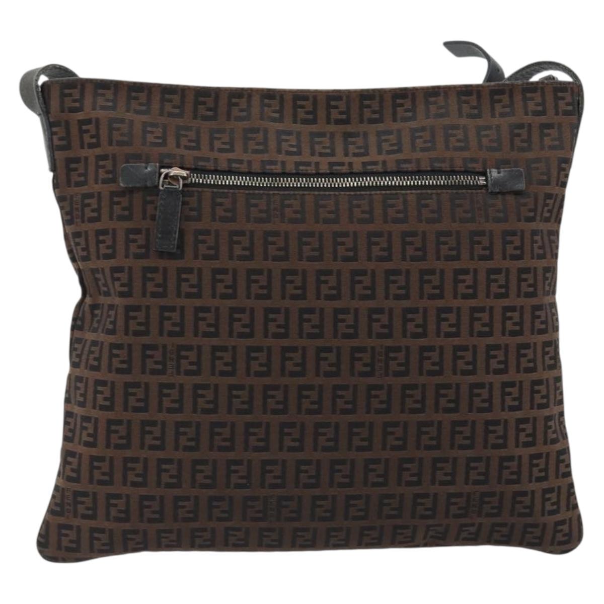 FENDI Zucchino Canvas Shoulder Bag Brown Auth gh2178