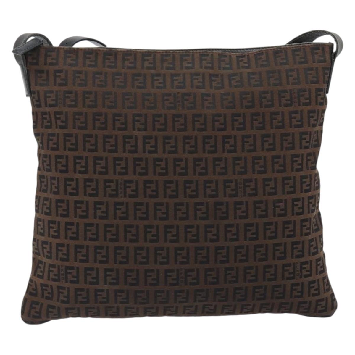 FENDI Zucchino Canvas Shoulder Bag Brown Auth gh2178