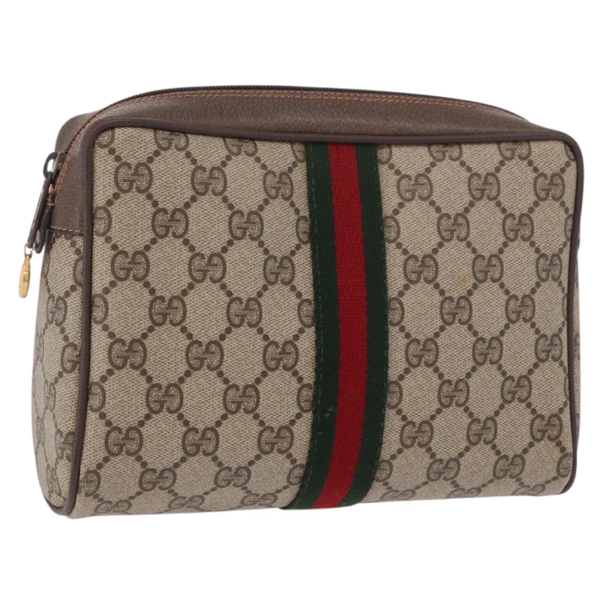 GUCCI GG Supreme Web Sherry Line Clutch Bag PVC Beige Red 89 01 012 Auth gh2182