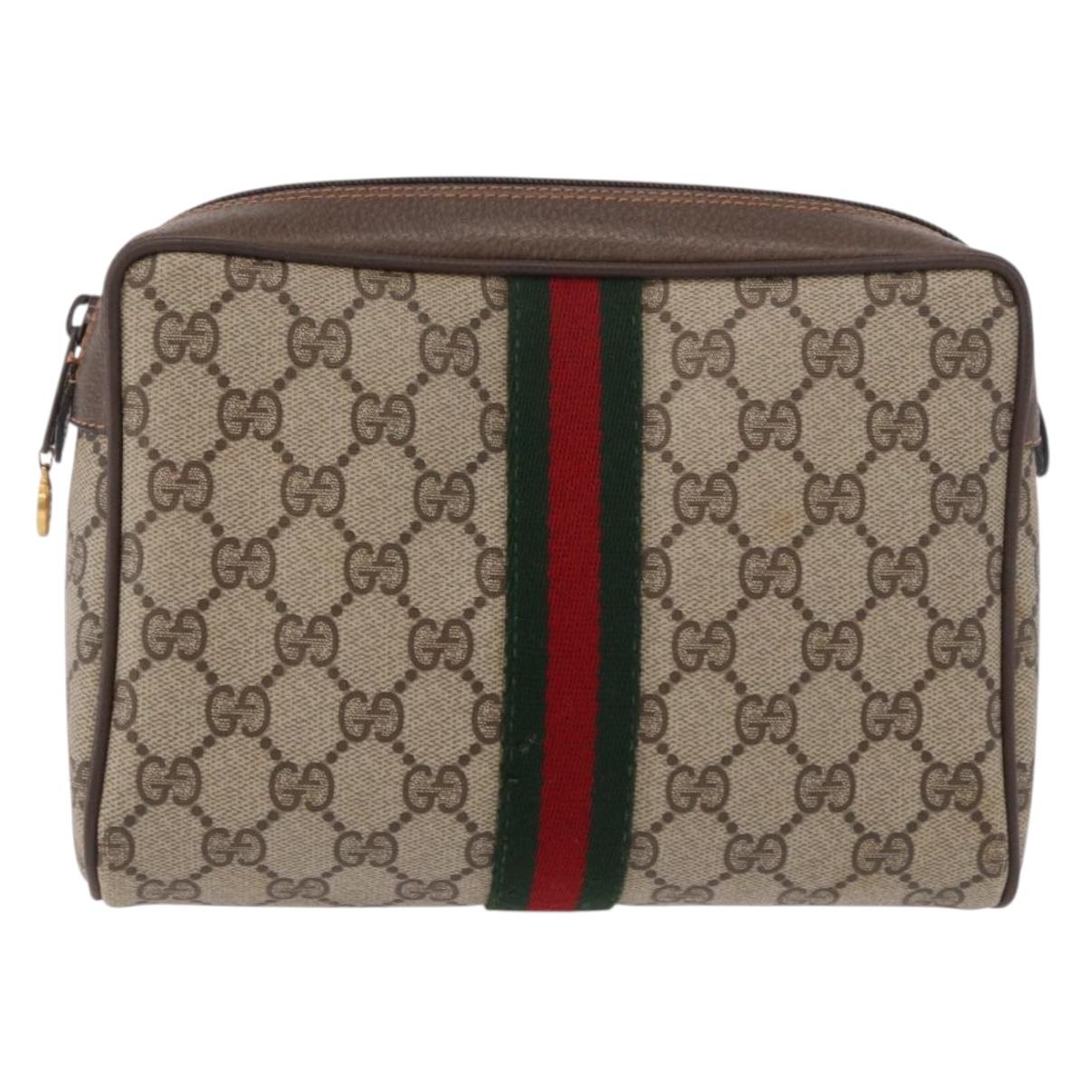 GUCCI GG Supreme Web Sherry Line Clutch Bag PVC Beige Red 89 01 012 Auth gh2182
